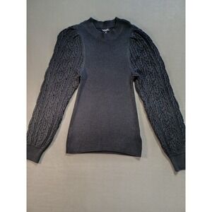 Splendid Ribbed Knit Puff Sleeve Crochet Sweater RF3S40M Navy Charcoal XS